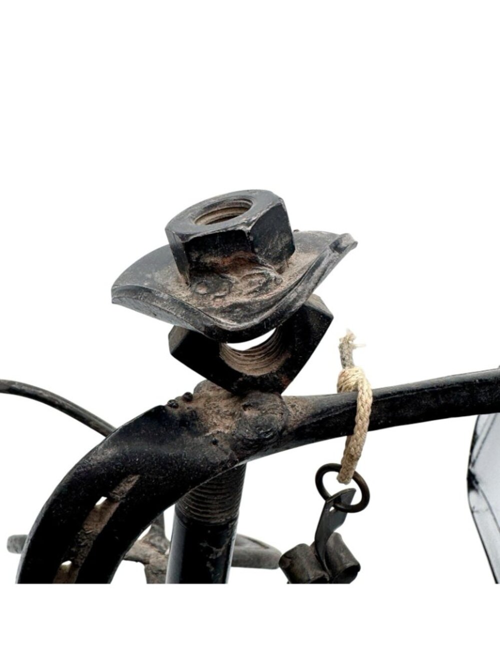 Vintage Western Folk Art Cowboy Bull Rider Iron Sculpture Handmade 14" x 7" OOAK - Picture 11 of 15